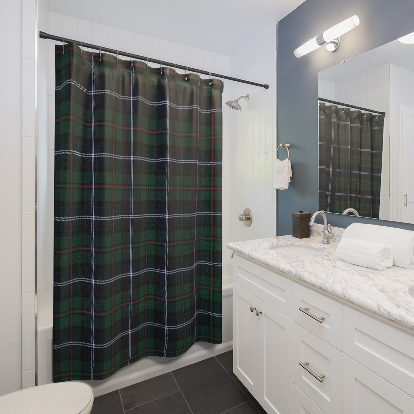 Custom Tartan Plaid Blue Green Shower Curtain - Saiko Studio