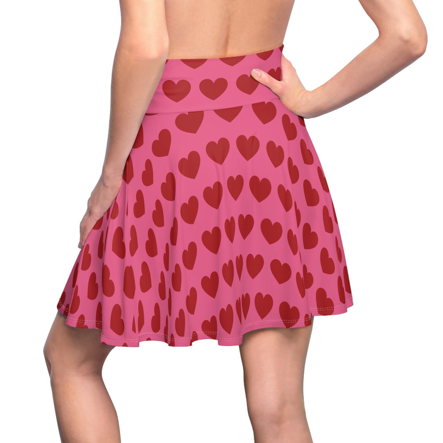 Pink Red Heart Womens Valentines Flare Skater Skirt - Saiko Studio