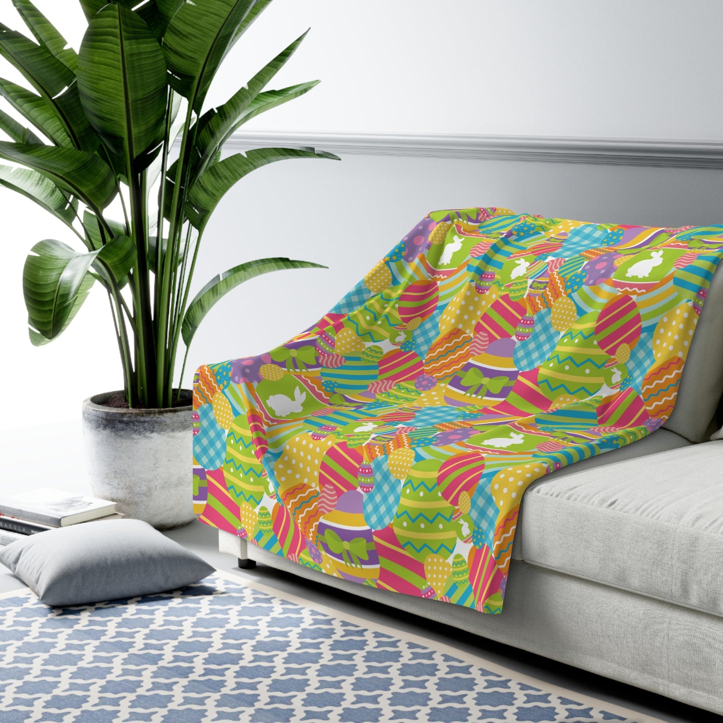 Colorful Easter Egg Spring Sherpa Fleece Sofa Blanket - Saiko Studio