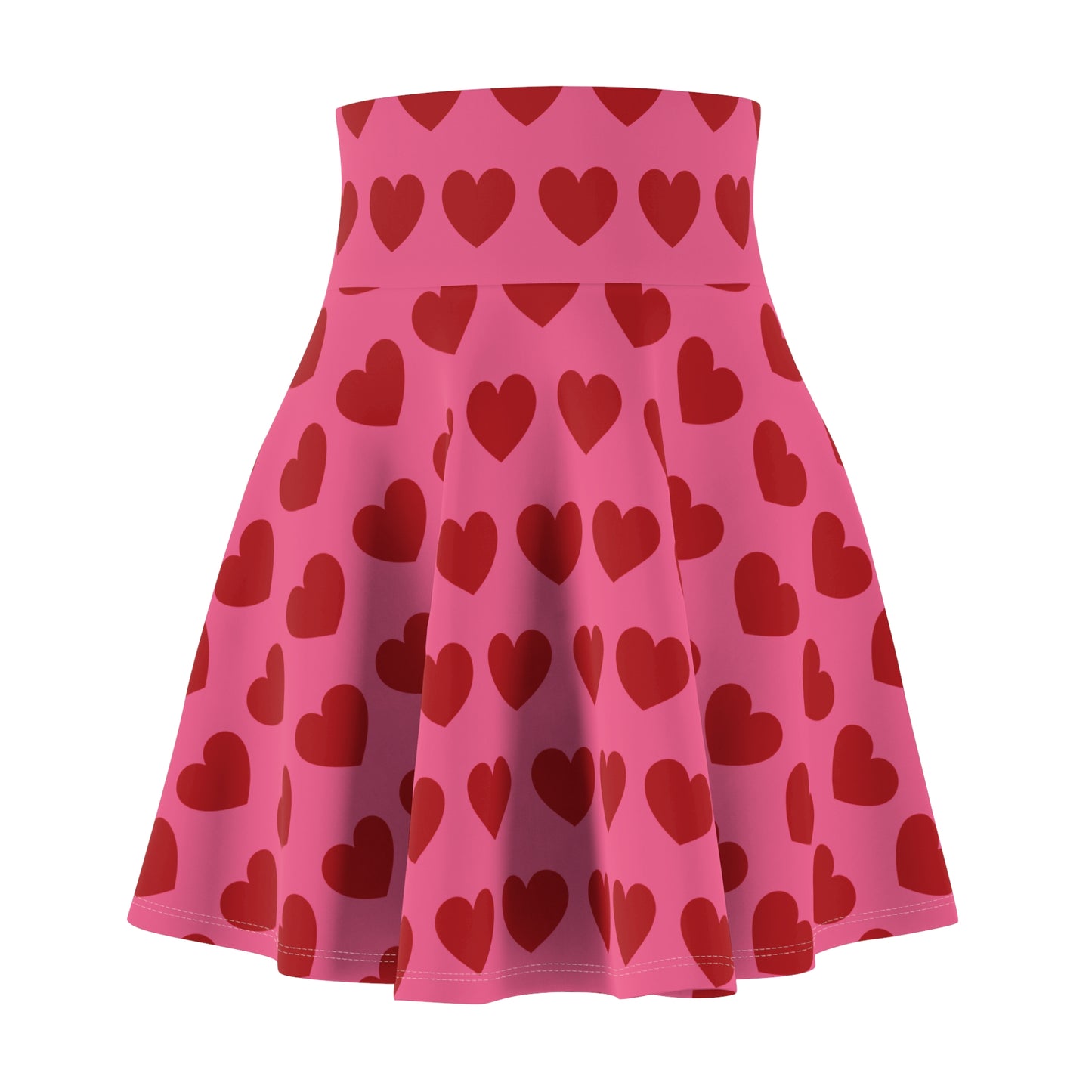Pink Red Heart Womens Valentines Flare Skater Skirt - Saiko Studio
