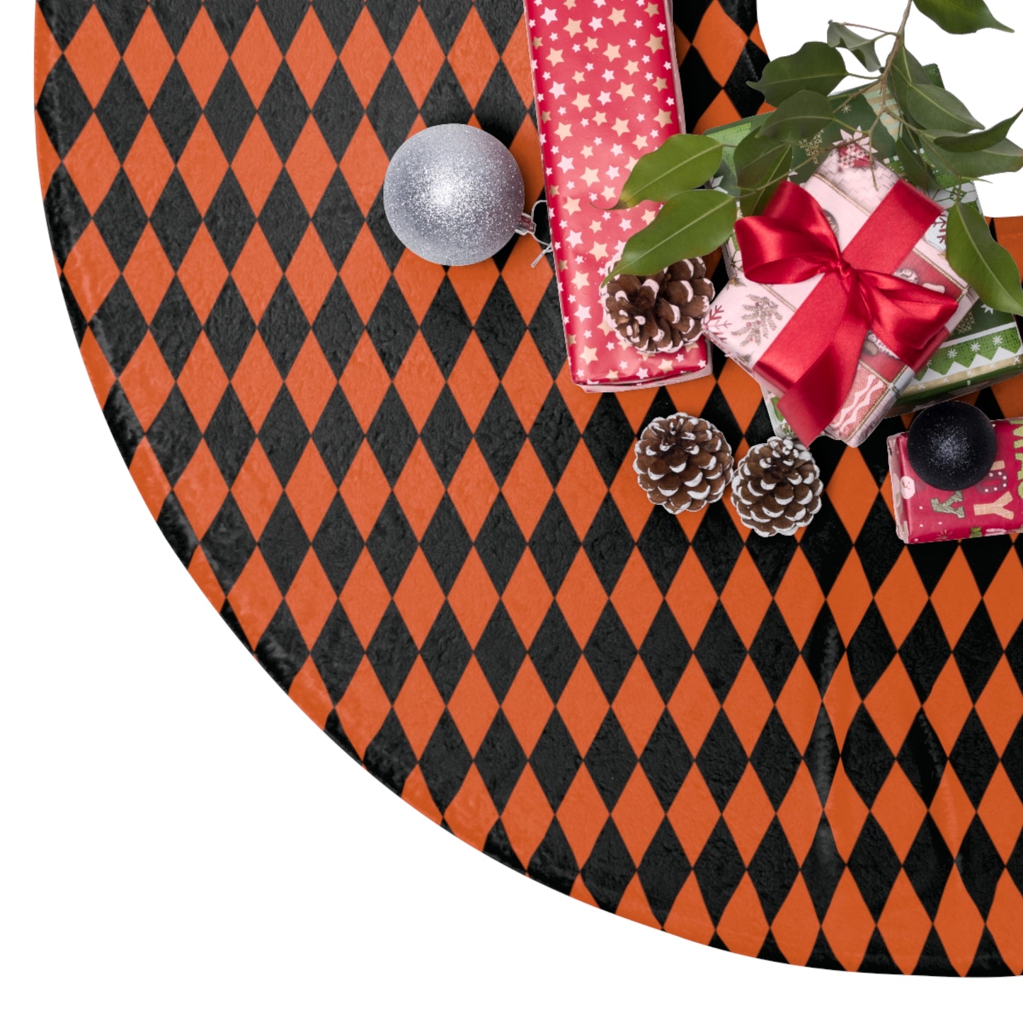 Orange Black Harlequin Halloween Tree Skirt Decoration - Saiko Studio