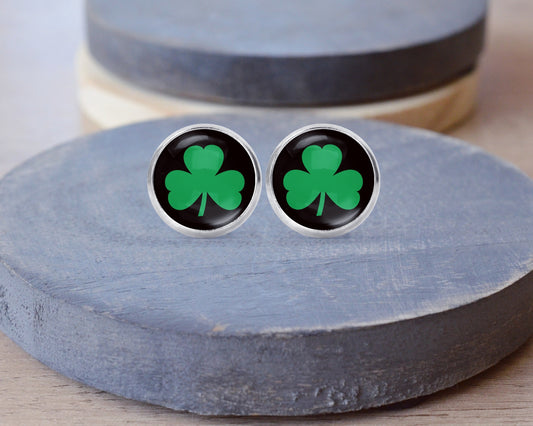 Shamrock St Patricks Day Stud Dangle Earrings Necklace Jewelry Set - Post Queen