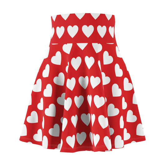 Red White Heart Womens Valentines Skater Flare Skirt - Saiko Studio