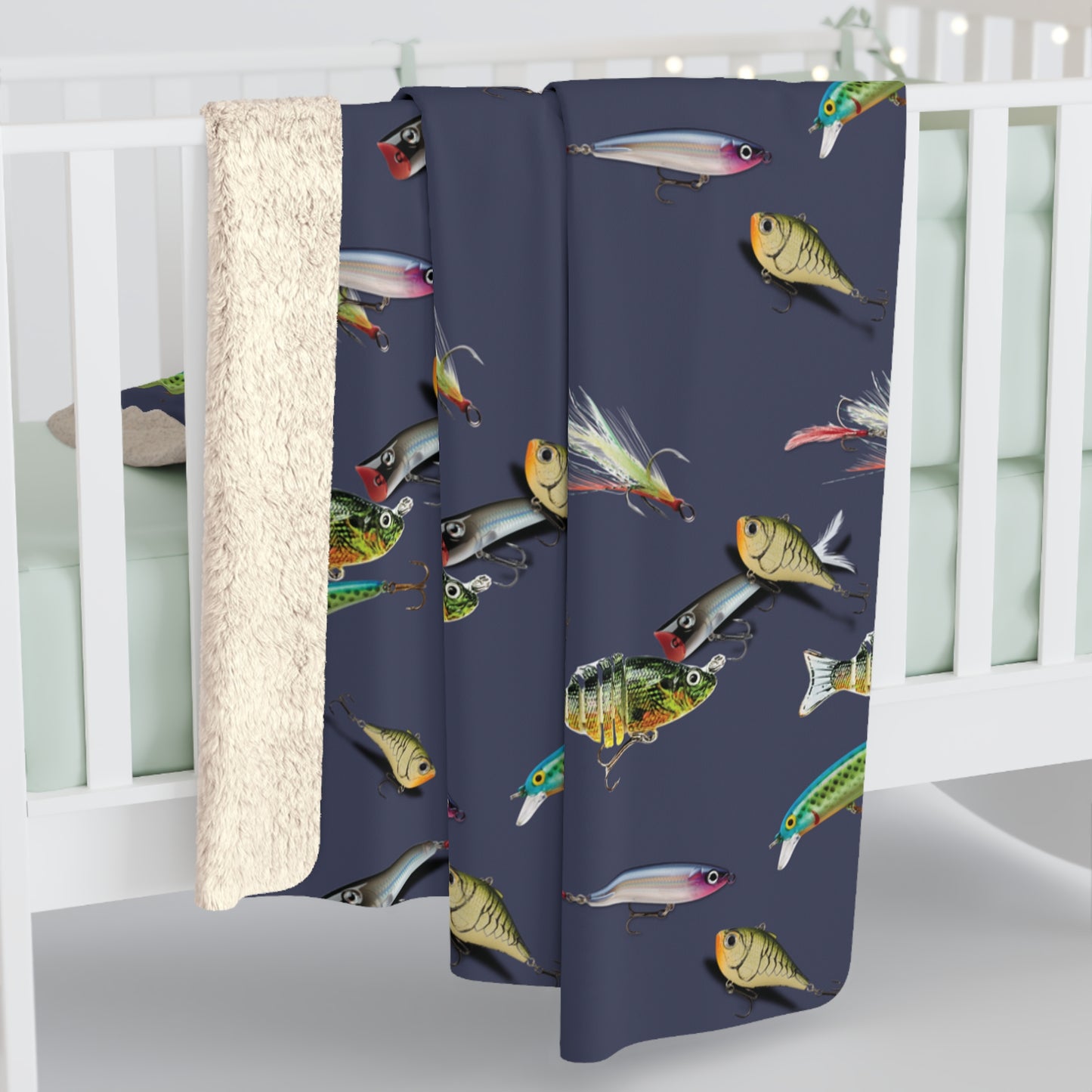 Fishing Lure Fish Print Sherpa Fleece Sofa Blanket - Saiko Studio