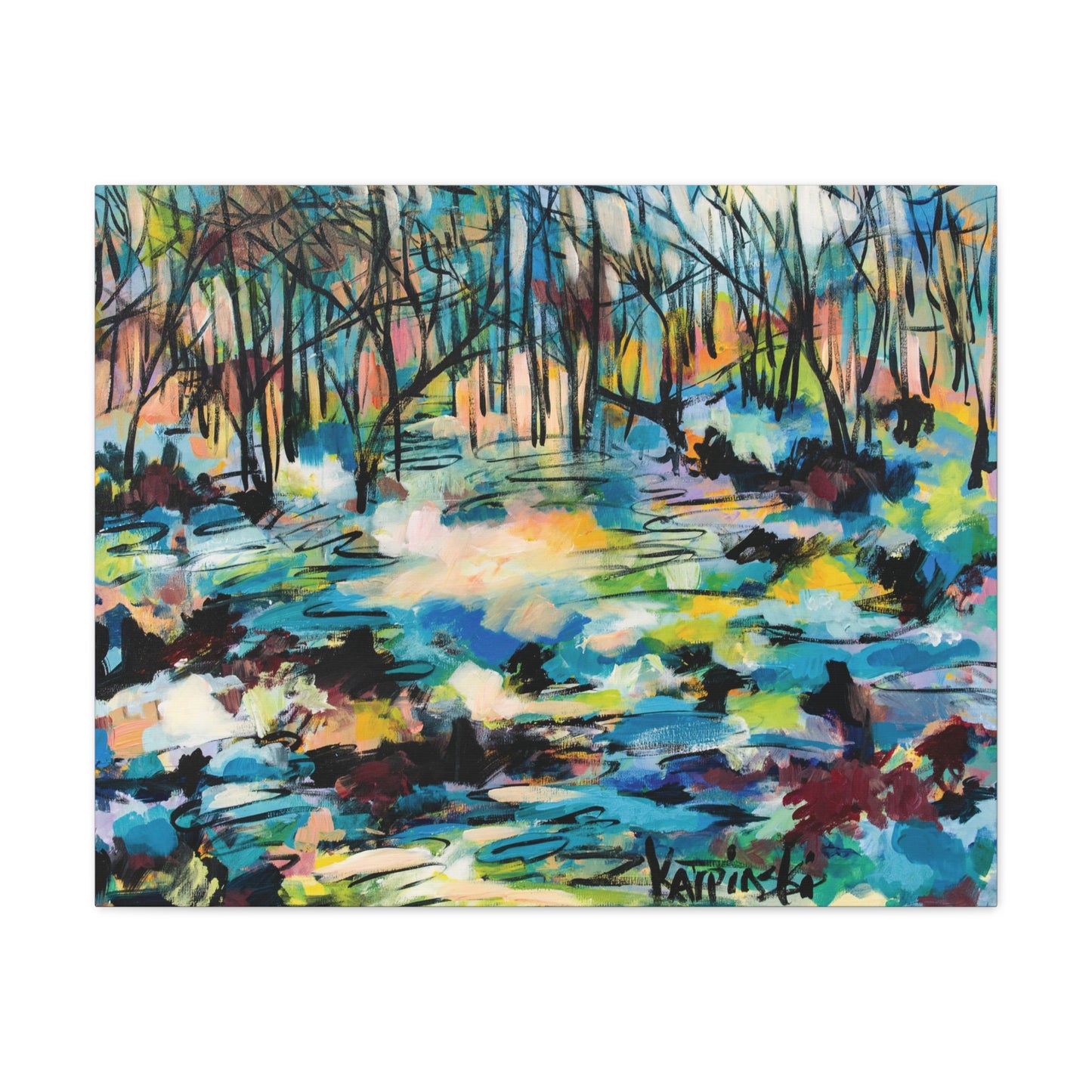 Abstract Trees Canvas Landscape Fine Art Print Colorful Artwork - Afternoon Glow Of Trees by Leslie Karpinski