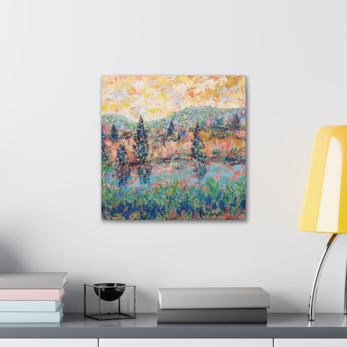 Colorful Wall Artwork Nature Painting Canvas Print Landscape Art - River People by Leslie Karpinski