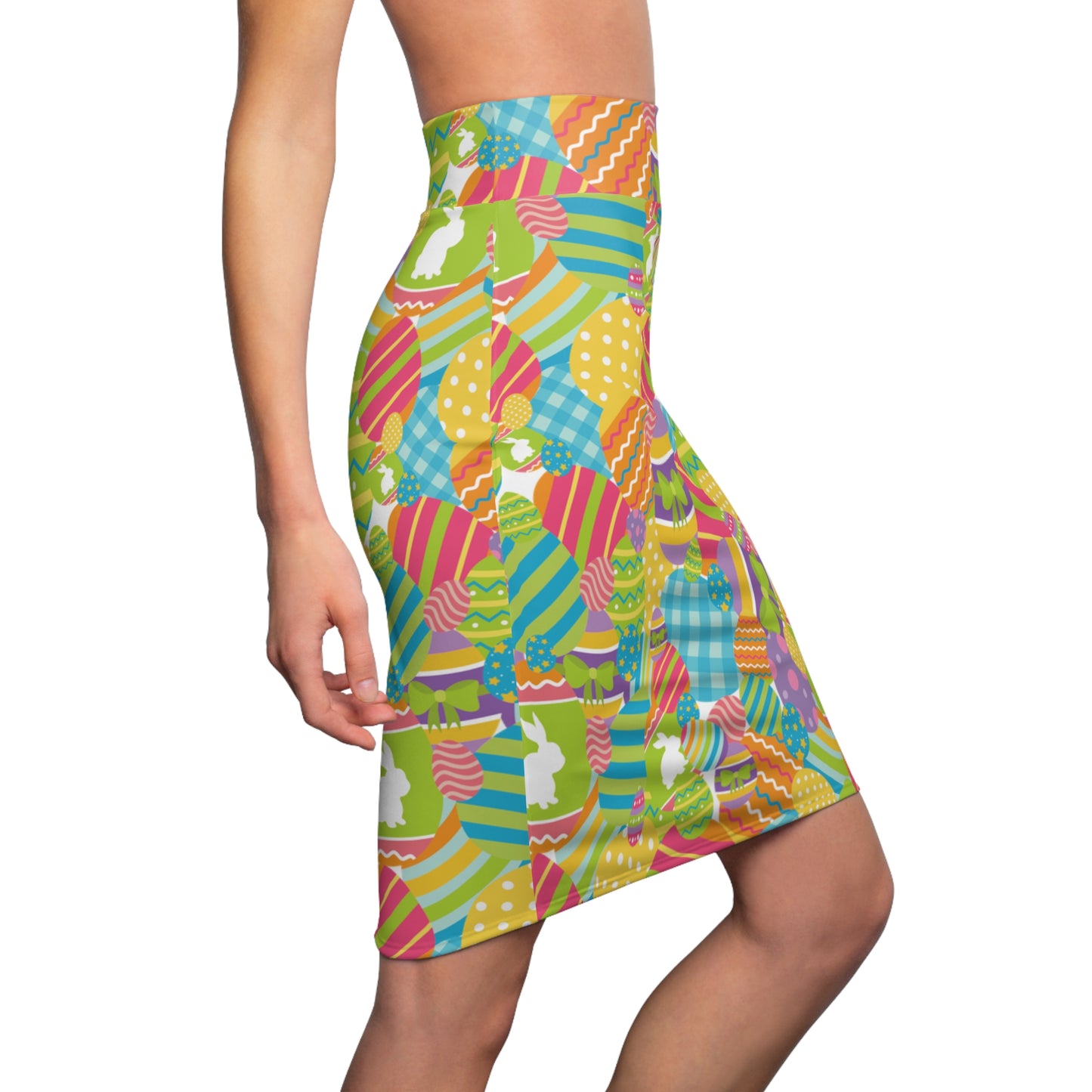 Easter Egg Pastel Colorful Womens Pencil Stretch Skirt - Saiko Studio
