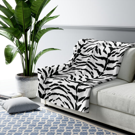 White Tiger Animal Print Sherpa Fleece Sofa Blanket - Saiko Studio