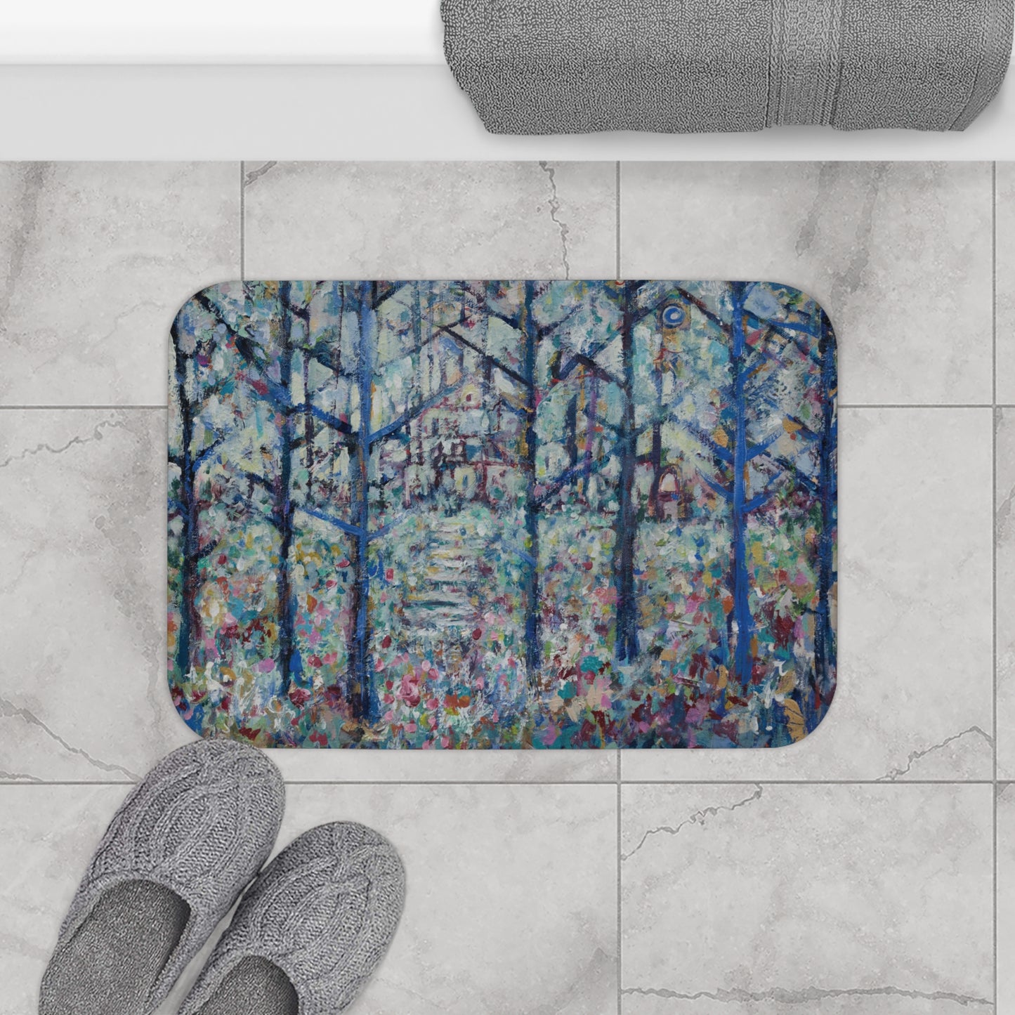 Landscape Forest Tree Forest Memory Foam Non Slip Bath Mat - Stairs 2 Home by Leslie Karpinski