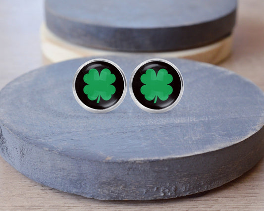 Shamrock St Patricks Day 4 Leaf Clover Stud Dangle Earrings Necklace - Post Queen