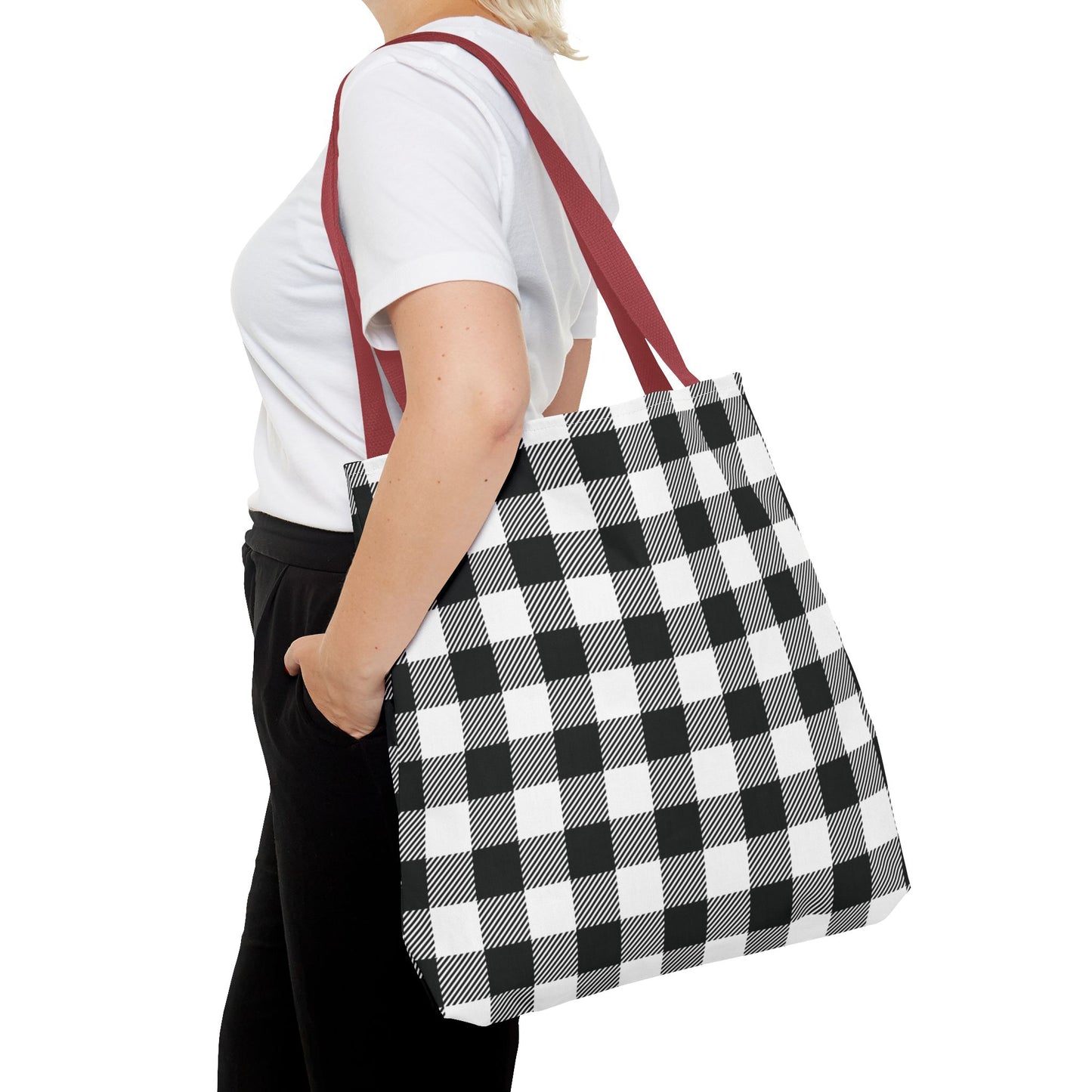Black White Buffalo Plaid Canvas Tote Bag Personalized Reusable Shopping Bag - Saiko Studio