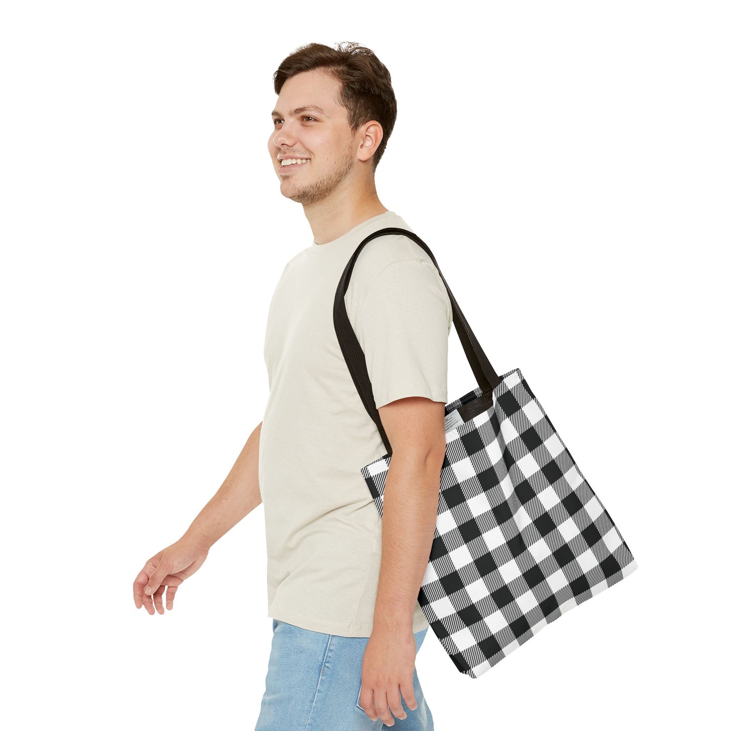 Black White Buffalo Plaid Canvas Tote Bag Personalized Reusable Shopping Bag - Saiko Studio