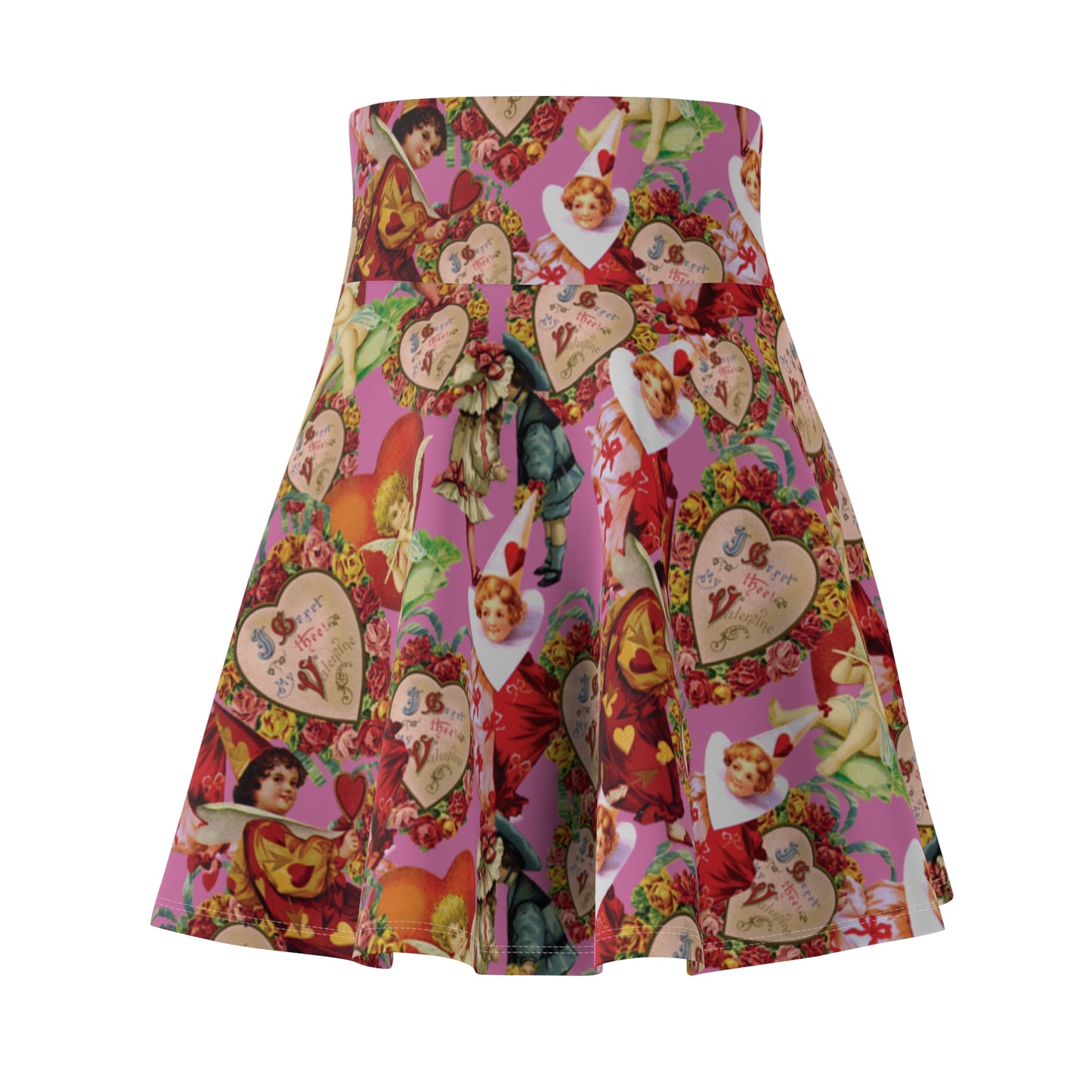 Vintage Style Cupid Heart Valentines Womens Flare Skater Skirt - Saiko Studio
