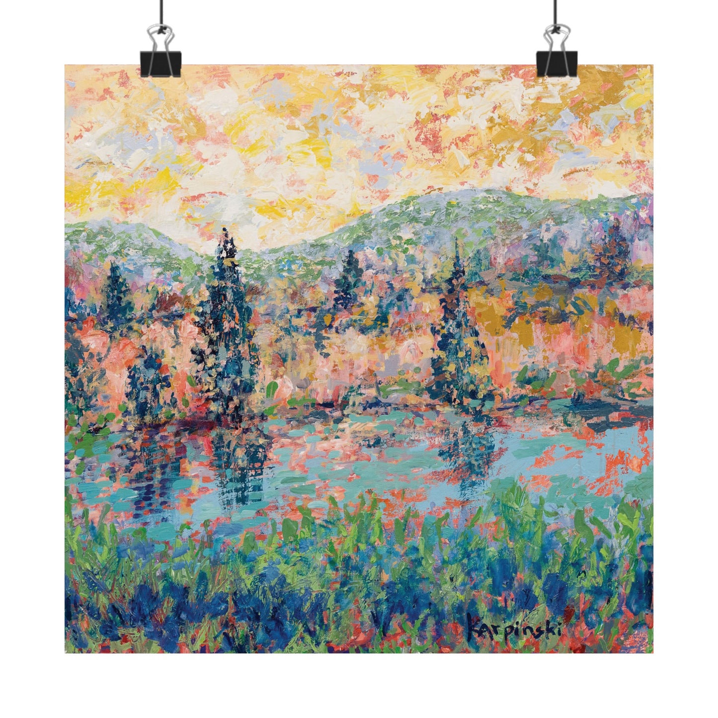 Colorful Landscape Nature Art Poster Print - The River People by Leslie Karpinski