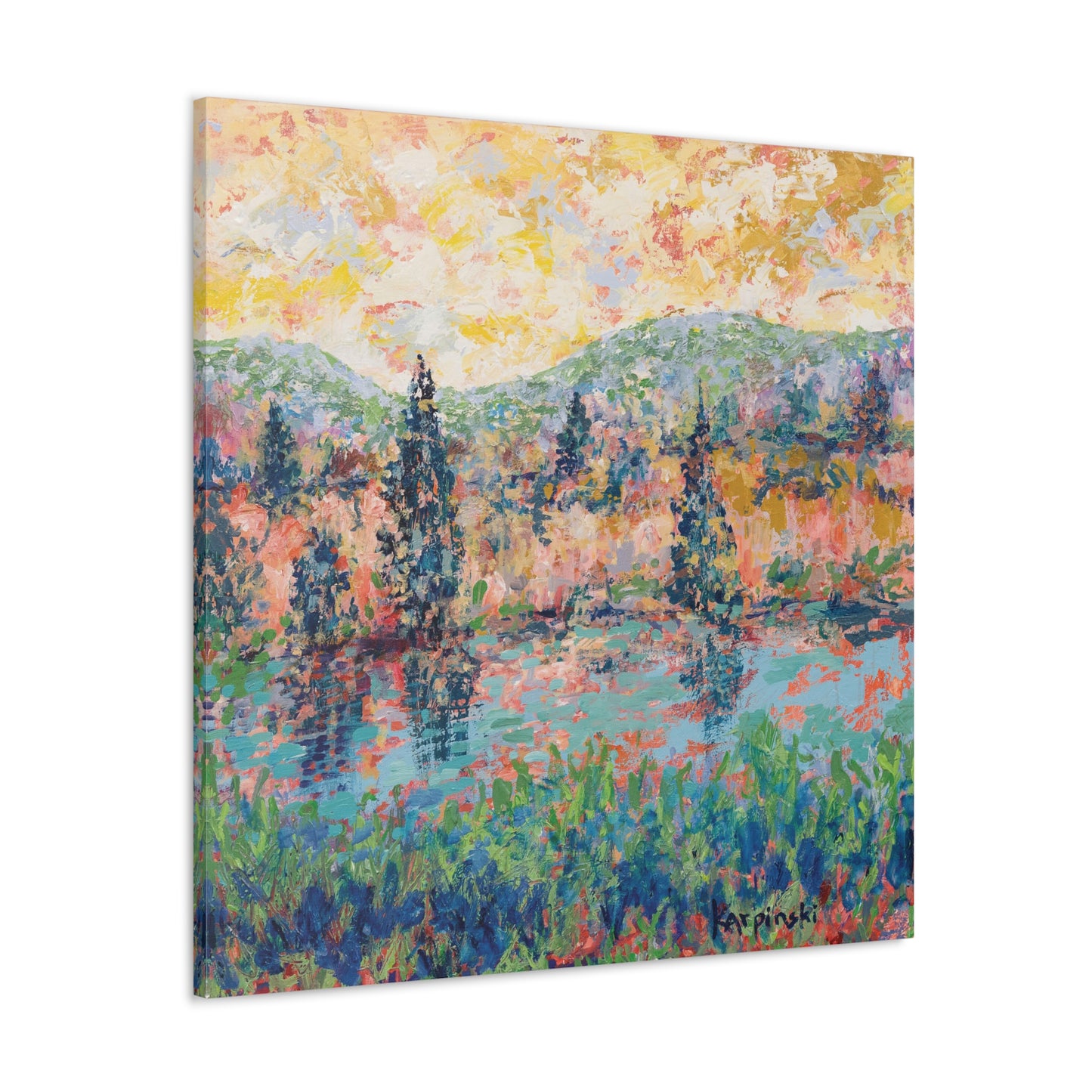 Colorful Wall Artwork Nature Painting Canvas Print Landscape Art - River People by Leslie Karpinski