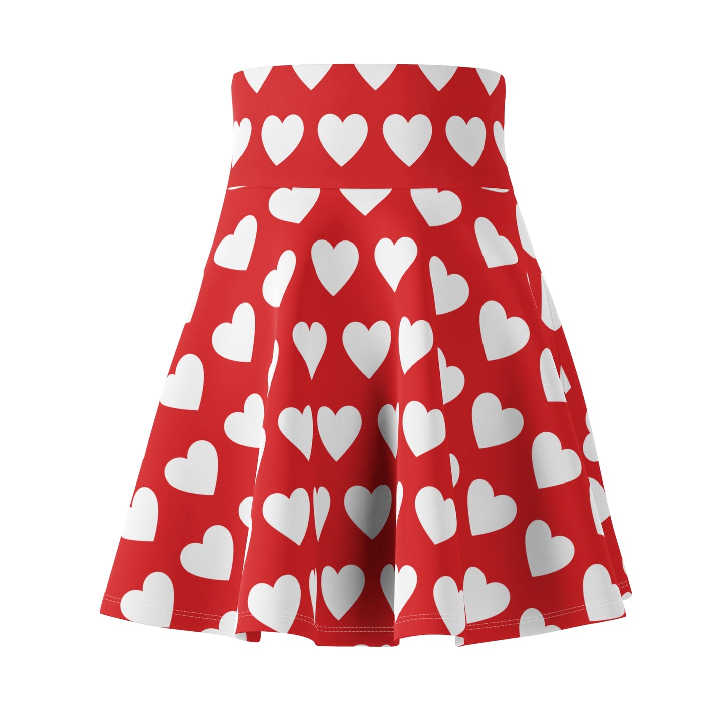 Red White Heart Womens Valentines Skater Flare Skirt - Saiko Studio