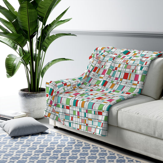 Colorful Geometric Mid Century Modern Sherpa Fleece Blanket - Saiko Studio