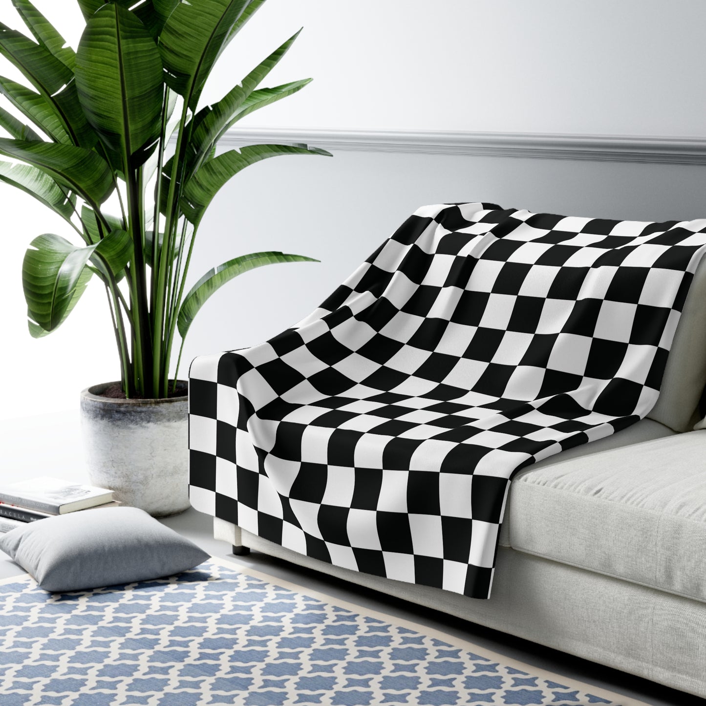 Black White Checkerboard Sherpa Fleece Blanket - Saiko Studio