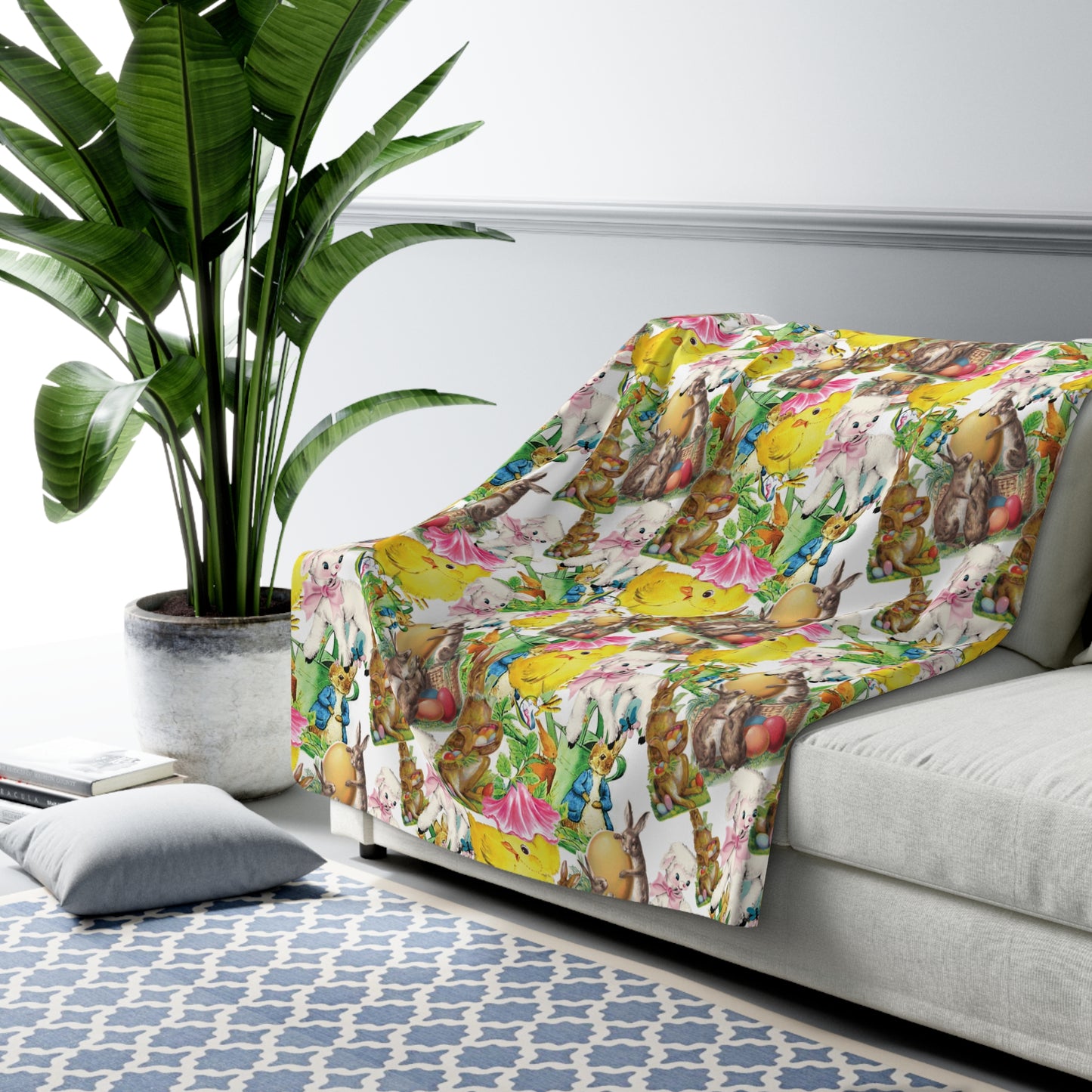 Vintage Easter Card Image Sherpa Fleece Sofa Bedroom Blanket - Saiko Studio