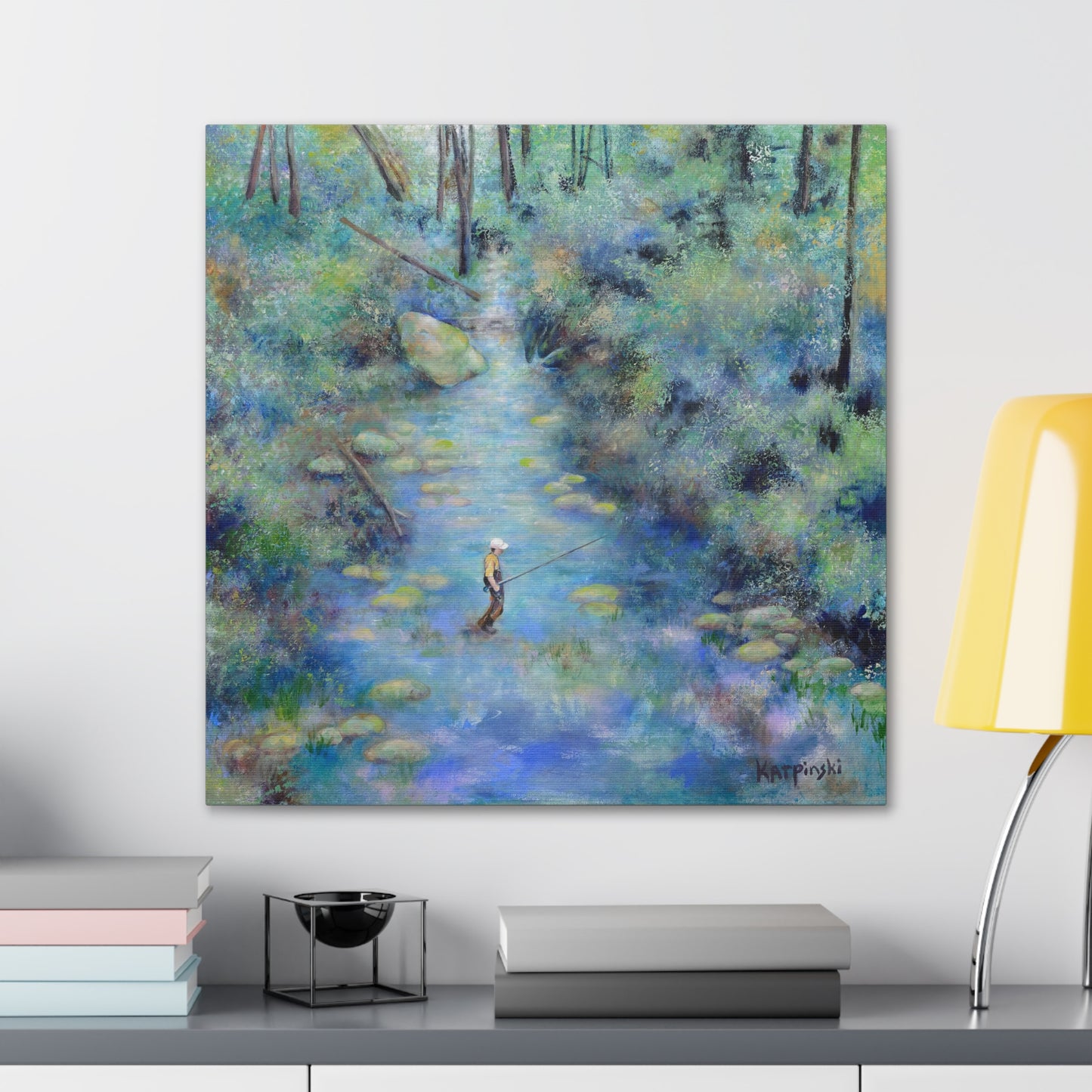 Fishing Nature River Landscape Canvas Art Print - River Wonders by Leslie Karpinski