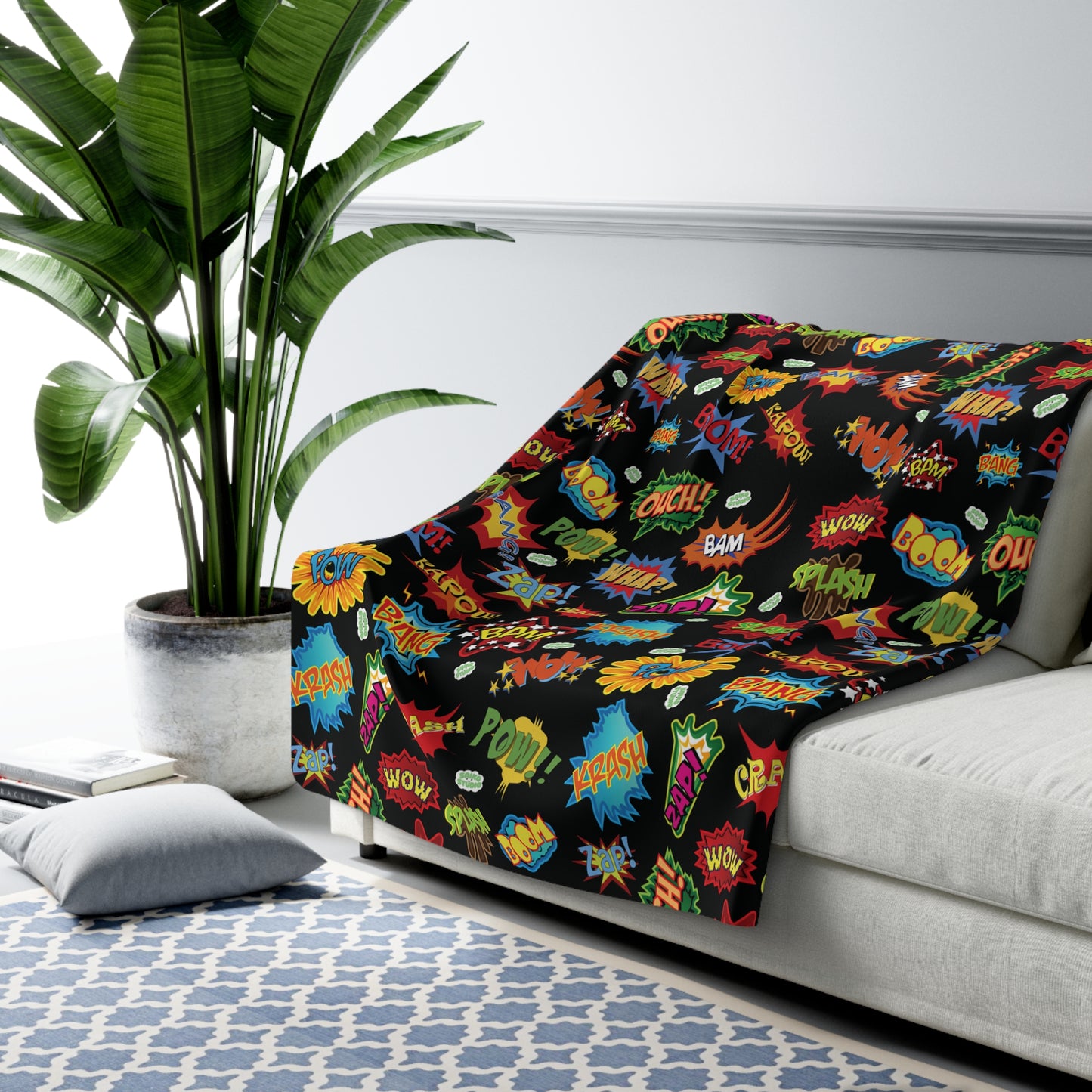 Comic Book Action Words Sherpa Fleece Blanket - Saiko Studio