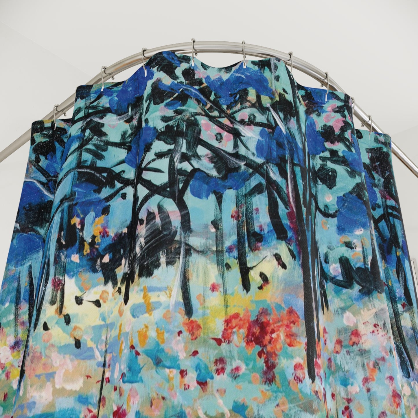 Landscape Blue Pink Nature Shower Curtain Abstract Art - Dotted Landscape by Leslie Karpinski