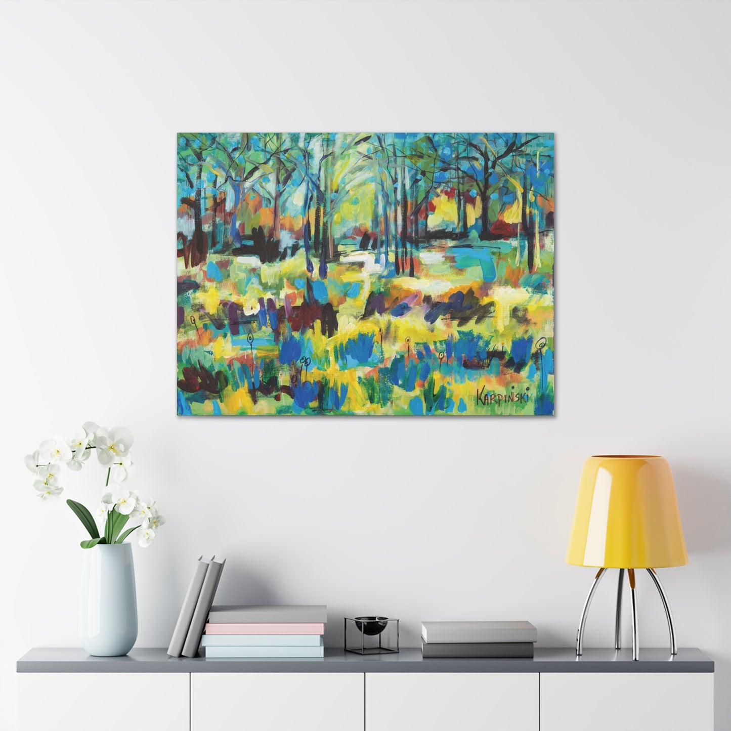 Landscape Canvas Art Nature Tree Abstract Artwork - Color Blast Through Trees By Leslie Karpinski