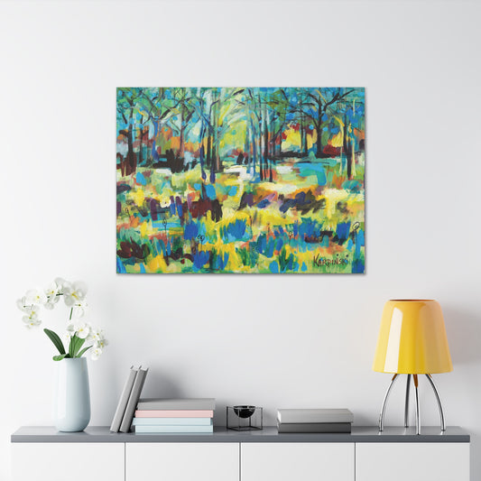 Landscape Canvas Art Nature Tree Abstract Artwork - Color Blast Through Trees By Leslie Karpinski