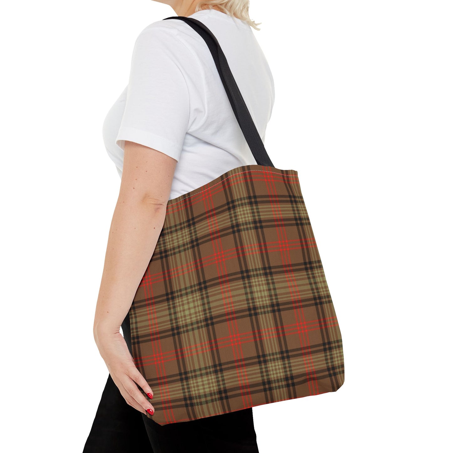 Brown Orange Tartan Plaid Canvas Tote Bag Personalized Reusable Shopping Bag - Saiko Studio