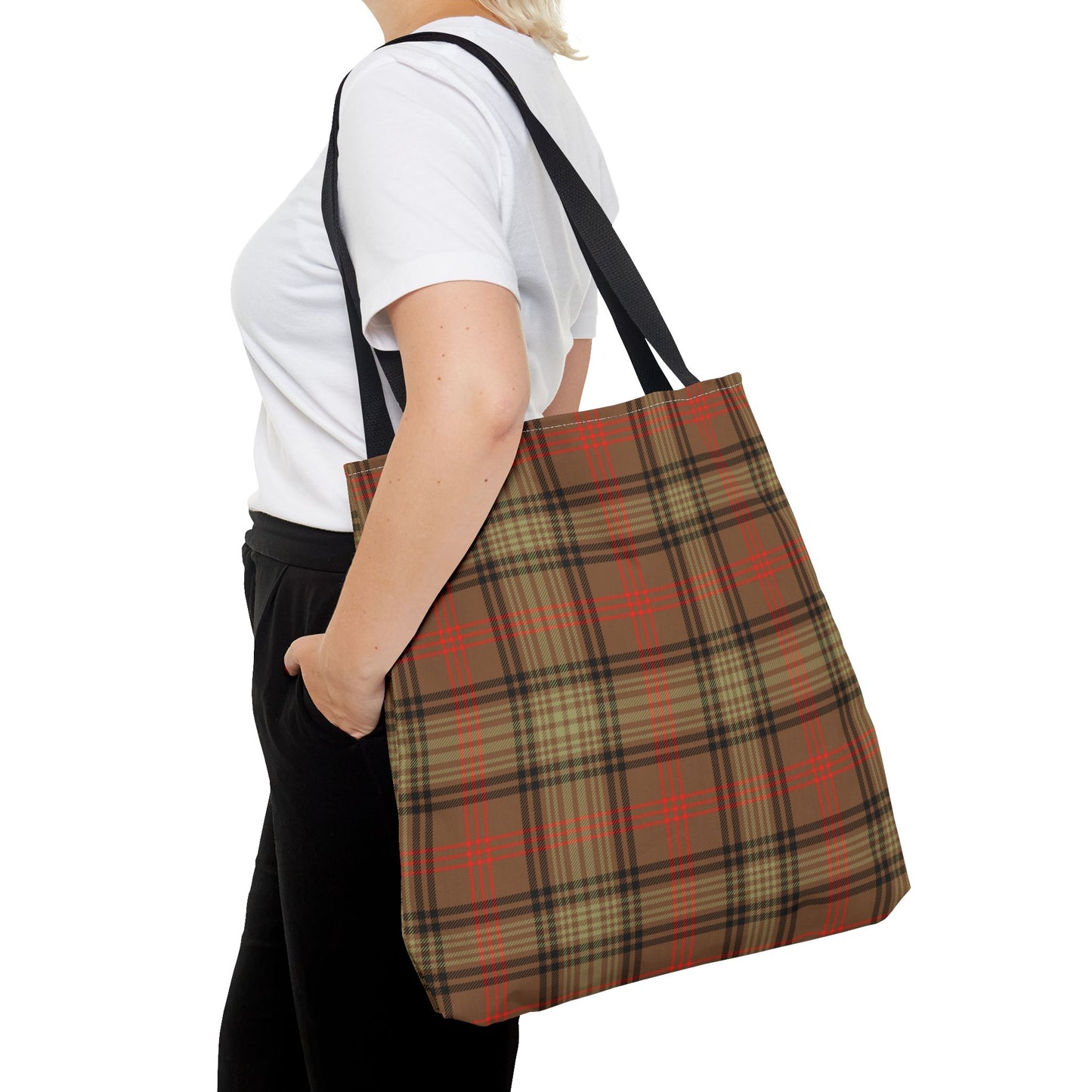 Brown Orange Tartan Plaid Canvas Tote Bag Personalized Reusable Shopping Bag - Saiko Studio