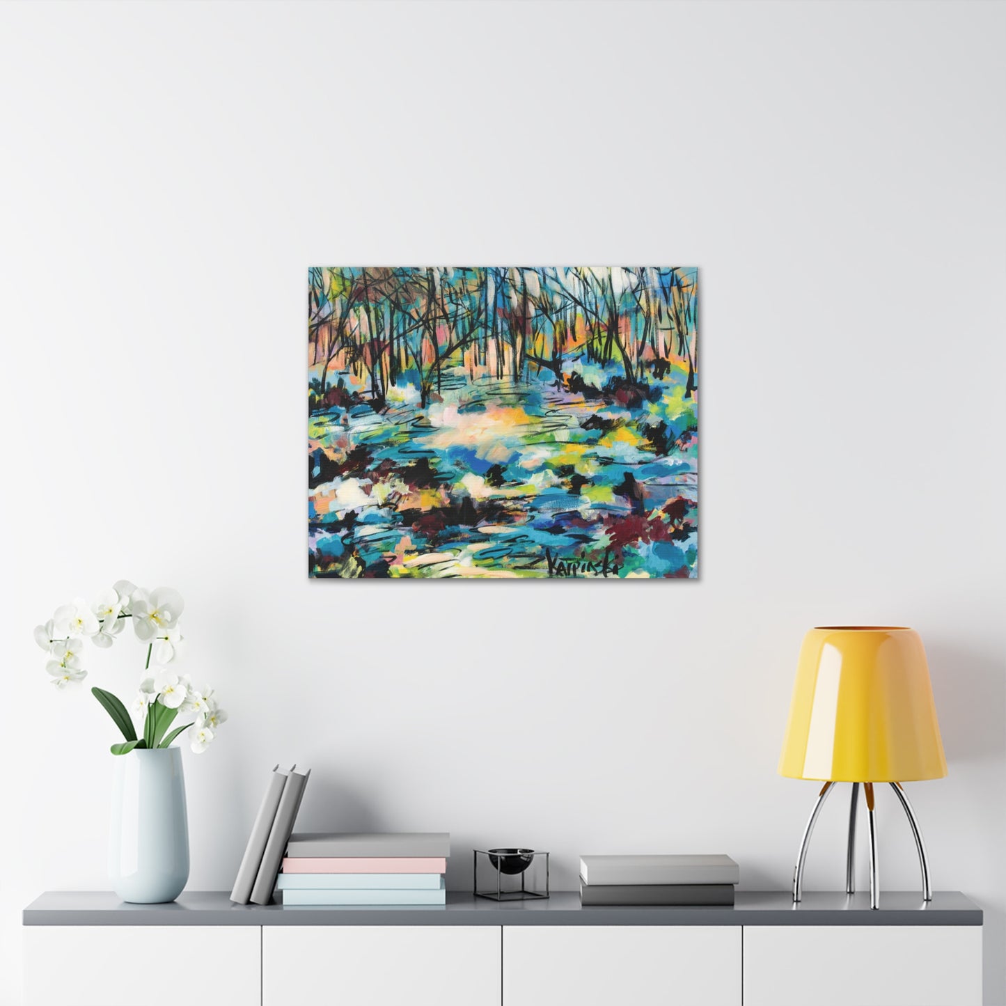 Abstract Trees Canvas Landscape Fine Art Print Colorful Artwork - Afternoon Glow Of Trees by Leslie Karpinski