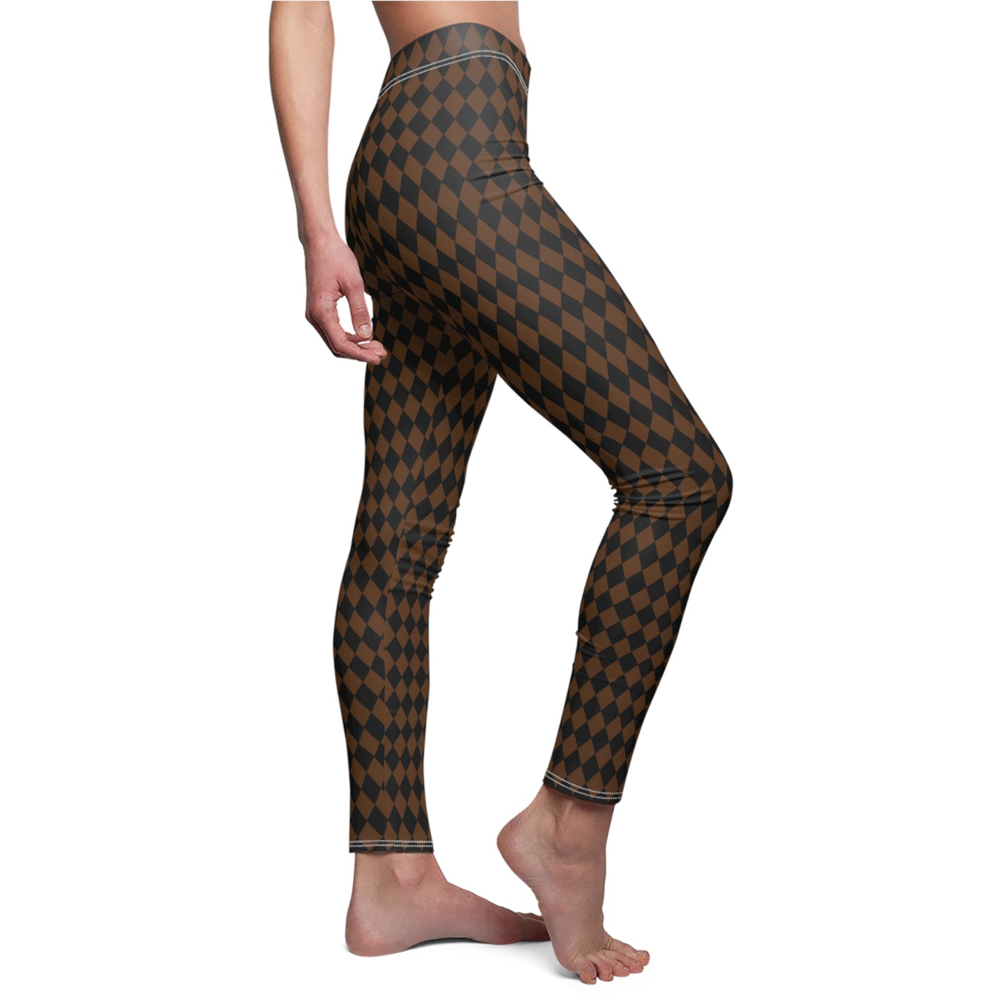 Black Brown Harlequin Diamond Womens Leggings Yoga Stretch Pants - Saiko Studio