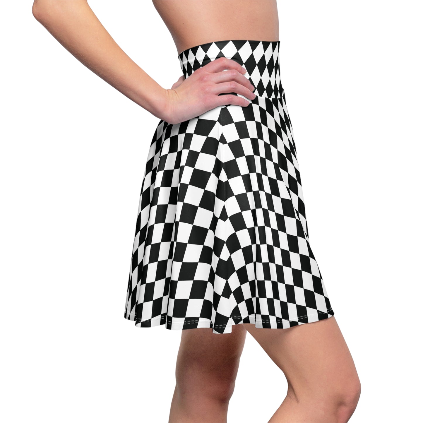 Black White Harlequin Diamond Skater Womens Skirt - Saiko Studio