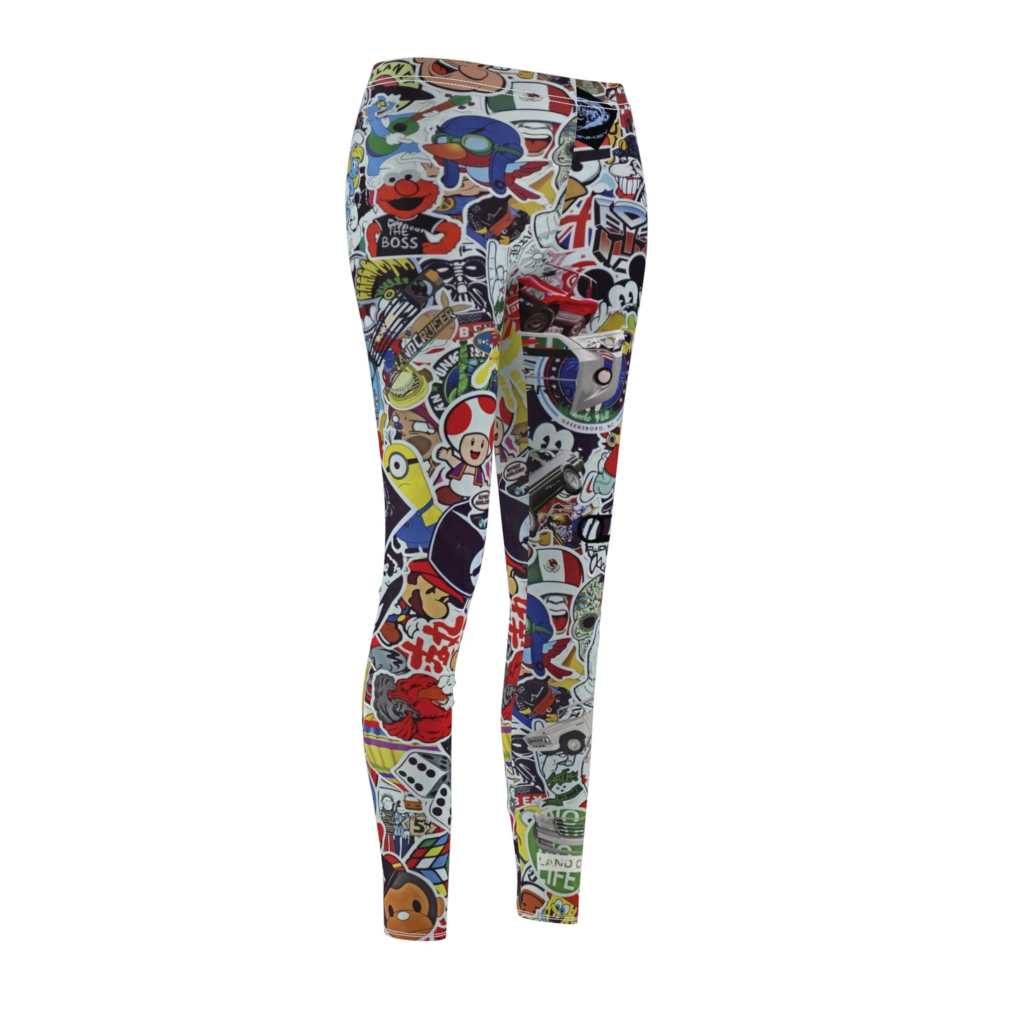 Cartoon Comic Stickerbomb Logo Womens Leggings Yoga Stretch Pants - Saiko Studio