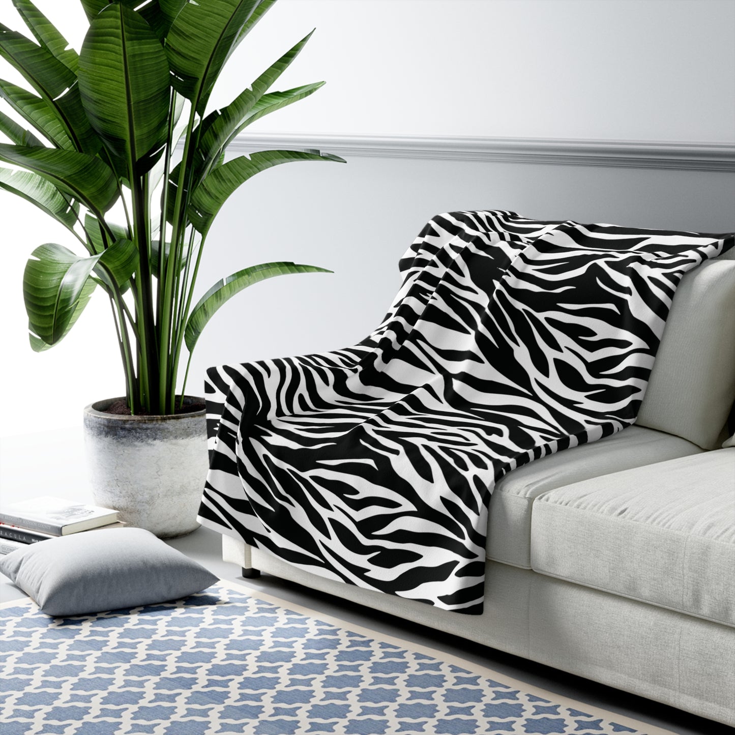 Zebra Animal Print Sherpa Fleece Sofa Blanket - Saiko Studio