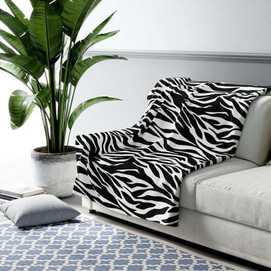 Zebra Animal Print Sherpa Fleece Sofa Blanket - Saiko Studio