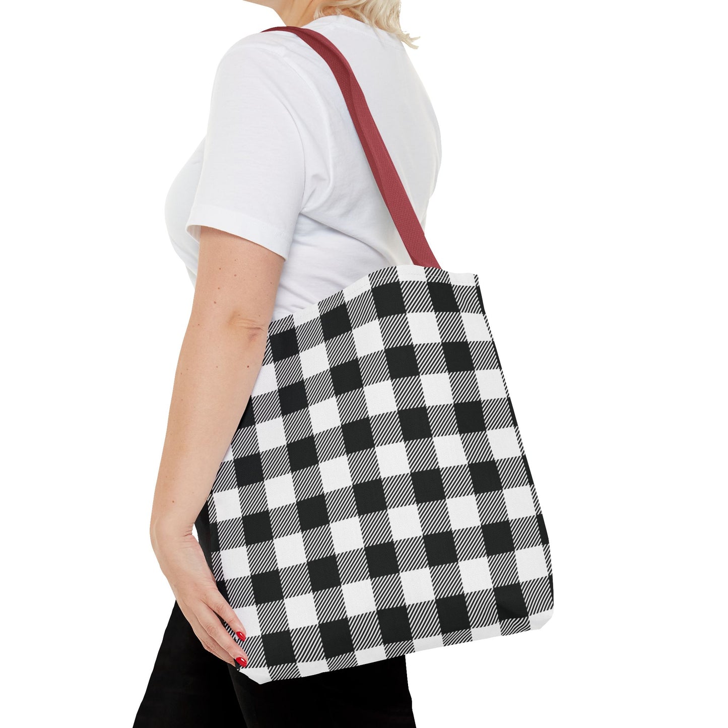Black White Buffalo Plaid Canvas Tote Bag Personalized Reusable Shopping Bag - Saiko Studio