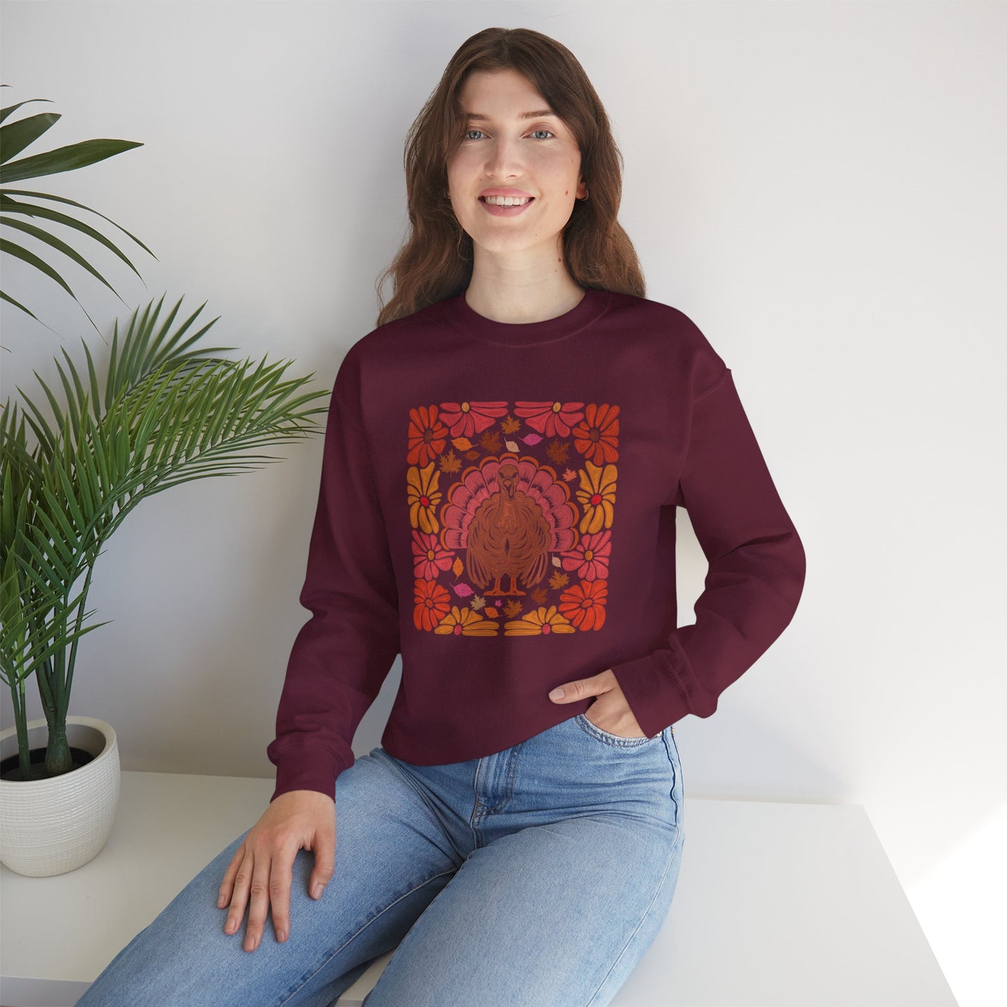 Thanksgiving Turkey Boho Flower Womens Unisex Sweatshirt
