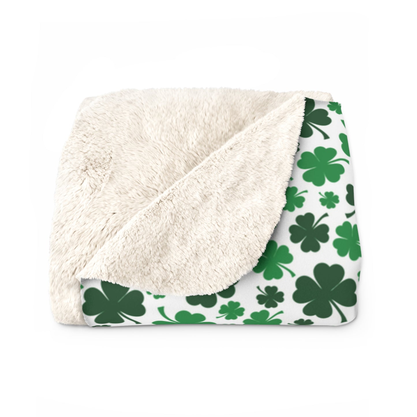 Green White Shamrock 4 Leaf Clover St Patricks Day Sherpa Fleece Sofa Blanket - Saiko Studio
