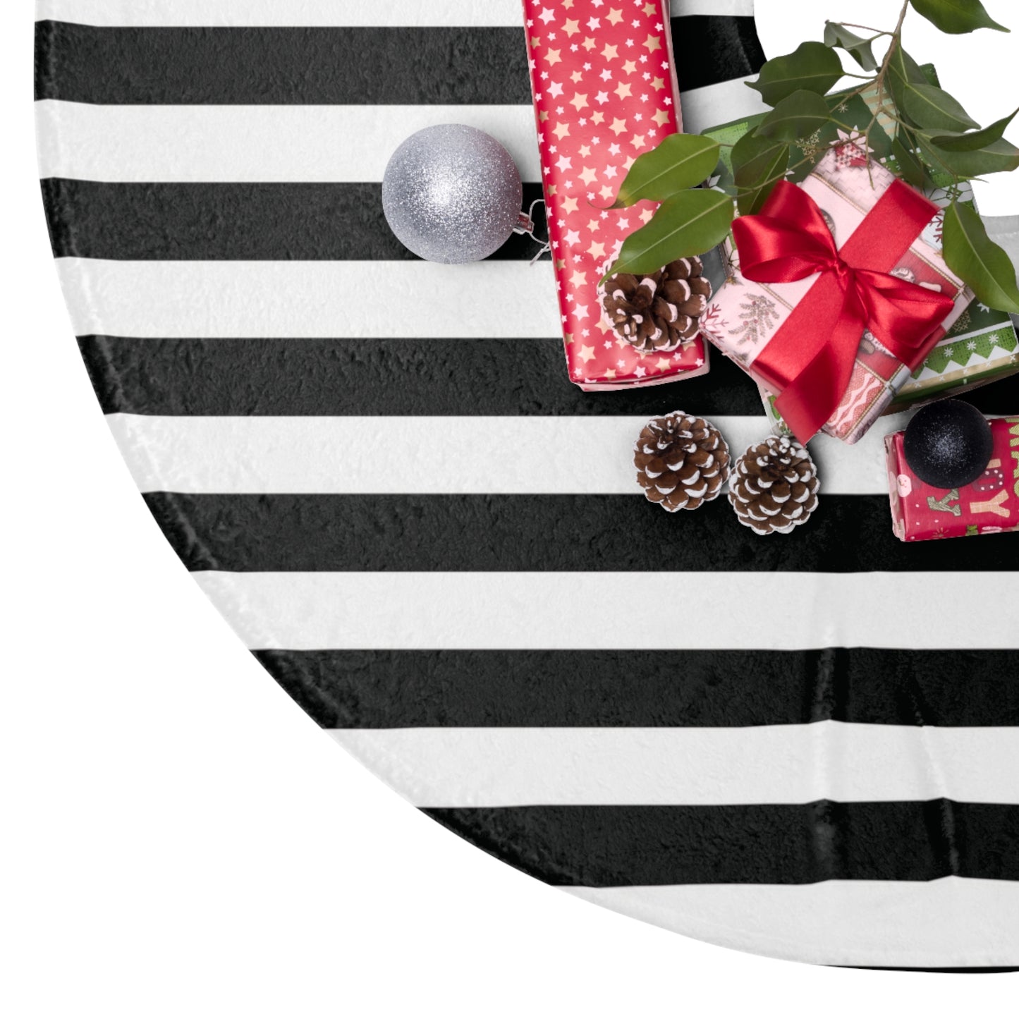 Black White Horizontal Stripe Halloween Tree Skirt Decoration - Saiko Studio