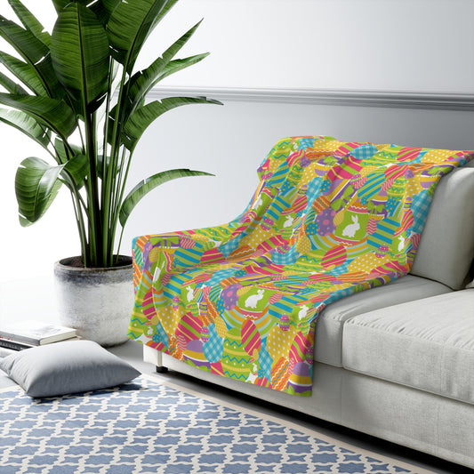 Colorful Easter Egg Spring Sherpa Fleece Sofa Blanket - Saiko Studio
