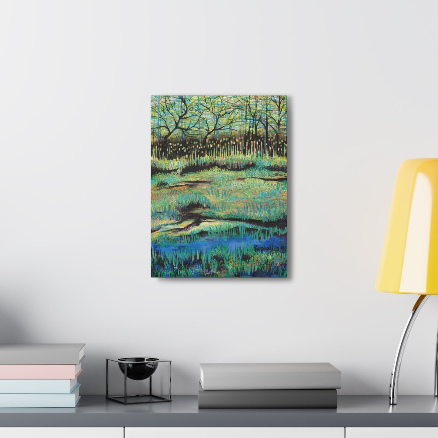 Lake Nature Landscape Art Wall Decor Canvas Artwork Painting - Cattails at Lake Katherine by Leslie Karpinski