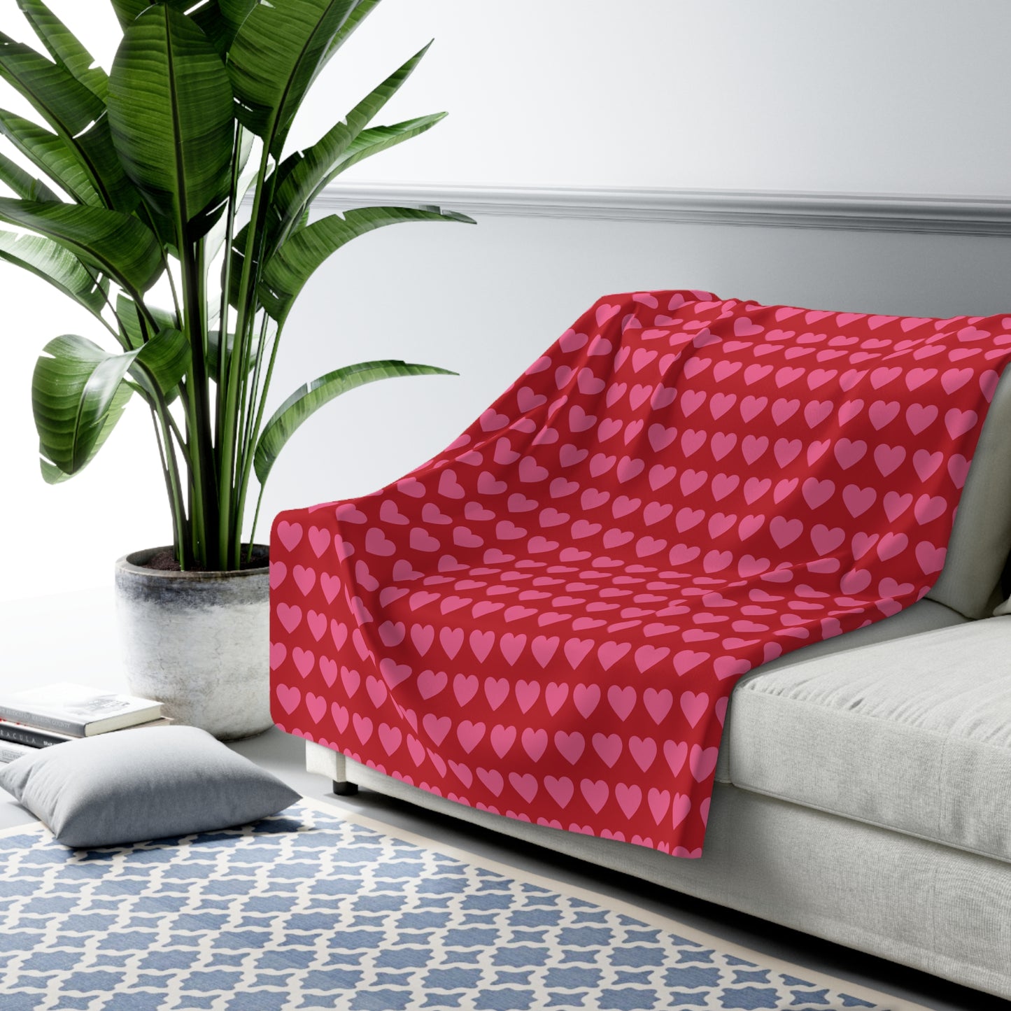 Pink Red Heart Valentines Sherpa Fleece Sofa Blanket - Saiko Studio