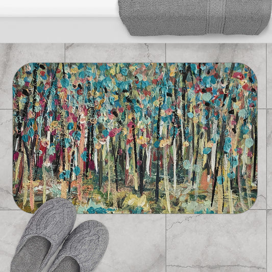 Landscape Artwork Forest Memory Foam Non Slip Bath Mat - Colorful Landscape by Leslie Karpinski