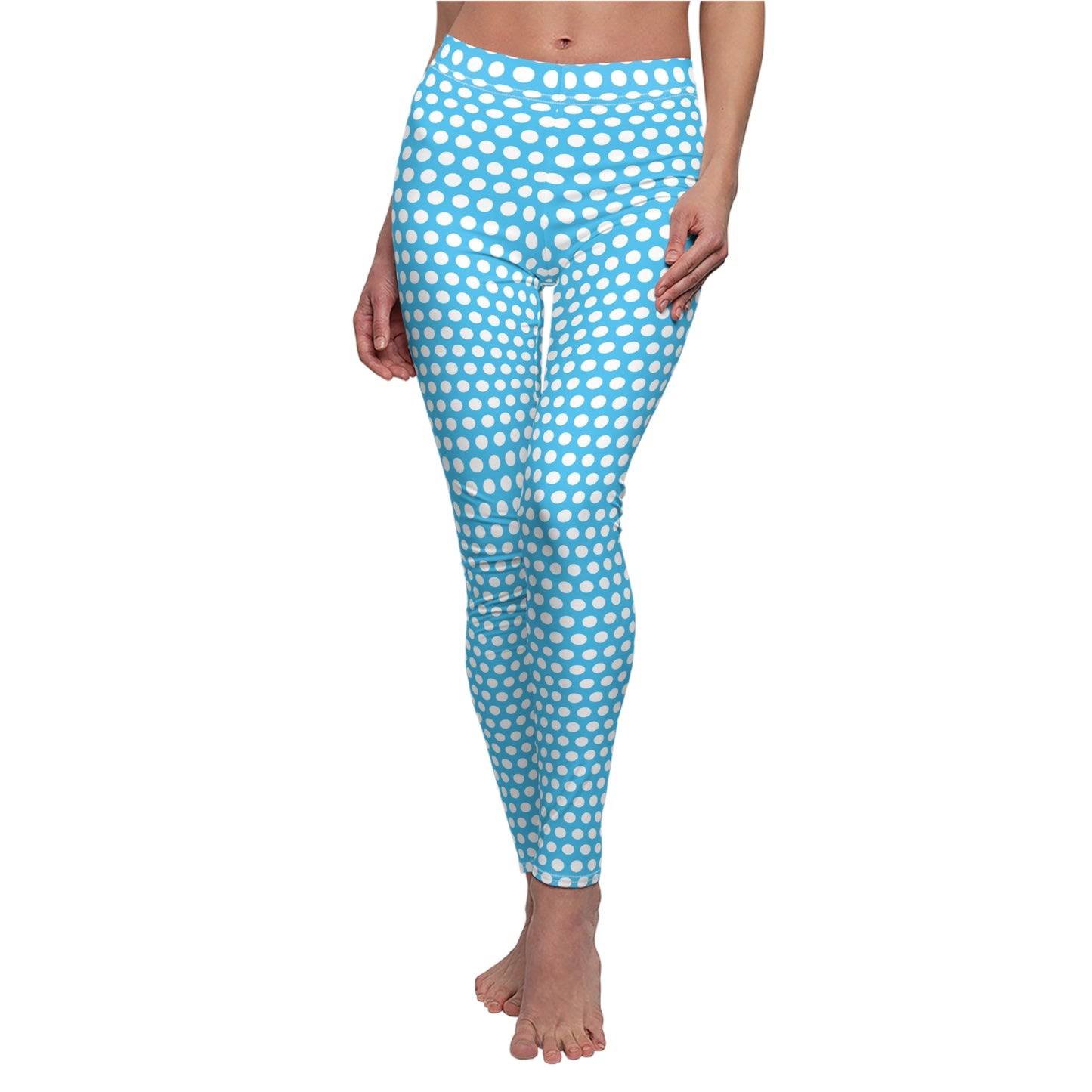 Light Blue White Polka Dot Womens Easter Leggings Yoga Pants - Saiko Studio