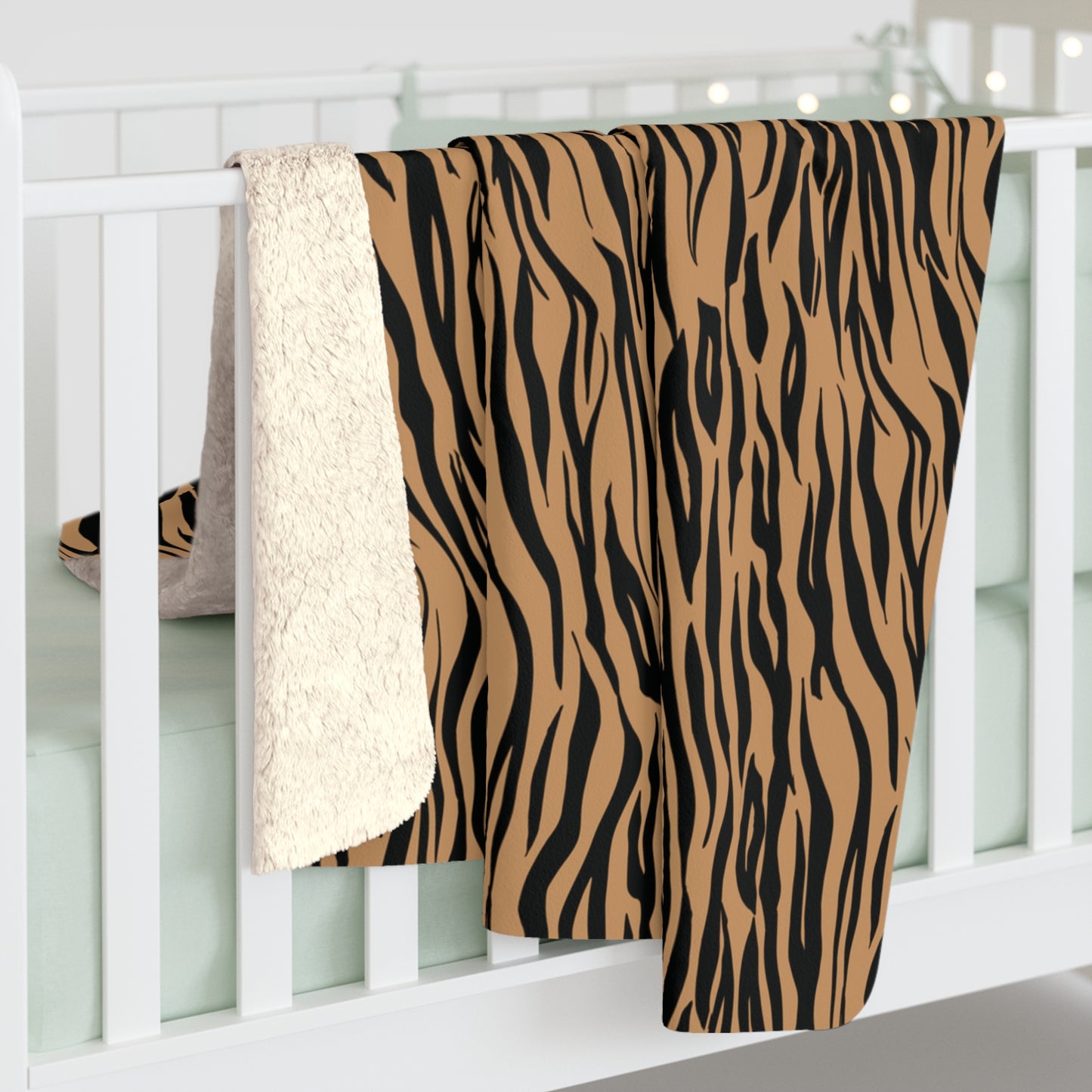 Beige Black Zebra Animal Print Sherpa Fleece Sofa Blanket - Saiko Studio