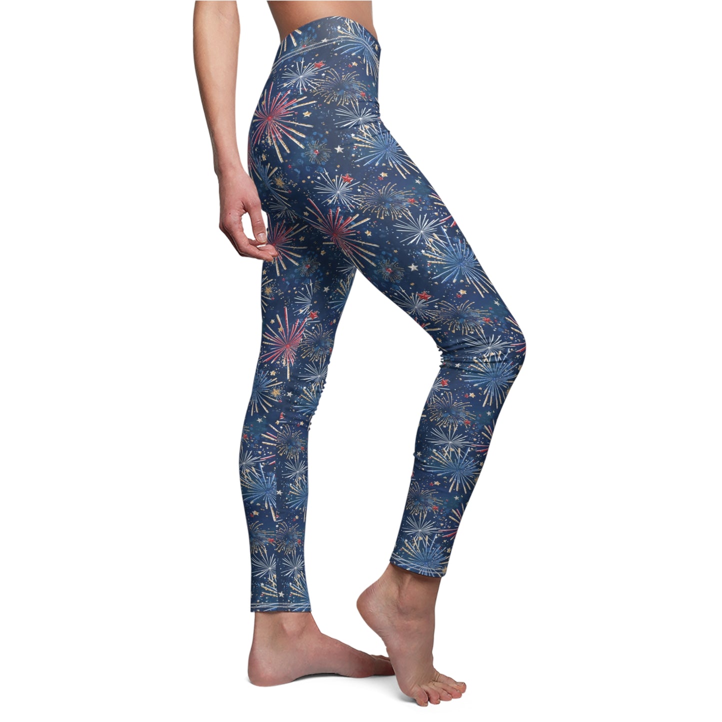 Red White Blue Fireworks 4th of July Womens Leggings Yoga Pants - Saiko Studio