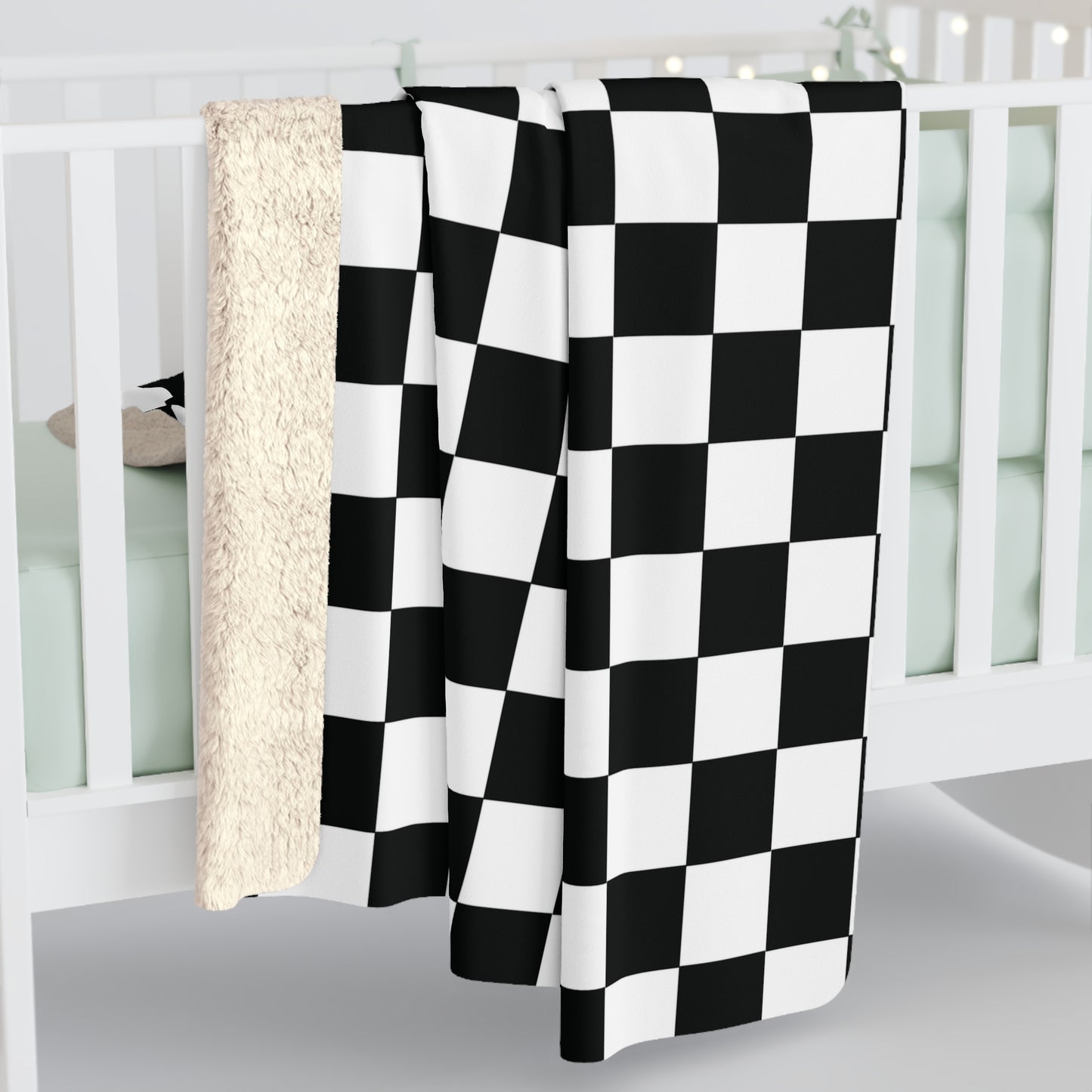 Black White Checkerboard Sherpa Fleece Blanket - Saiko Studio
