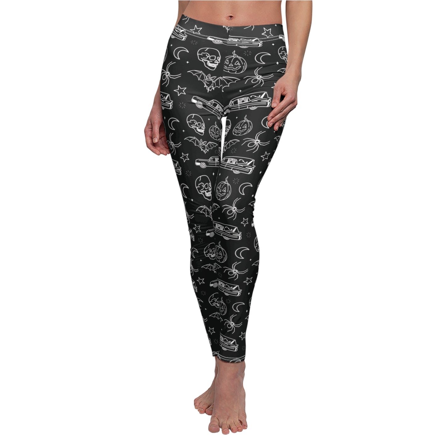 Halloween Skull Bat Hearse Womens Leggings Stretch Pants - Saiko Studio