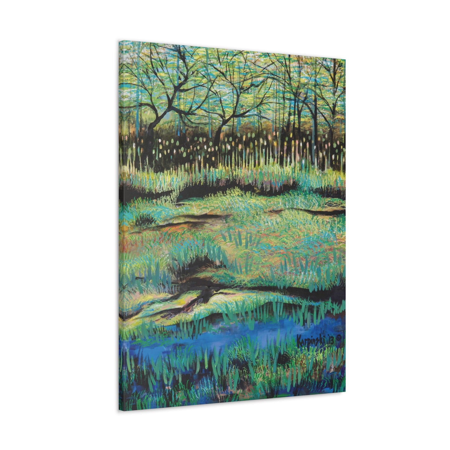 Lake Nature Landscape Art Wall Decor Canvas Artwork Painting - Cattails at Lake Katherine by Leslie Karpinski